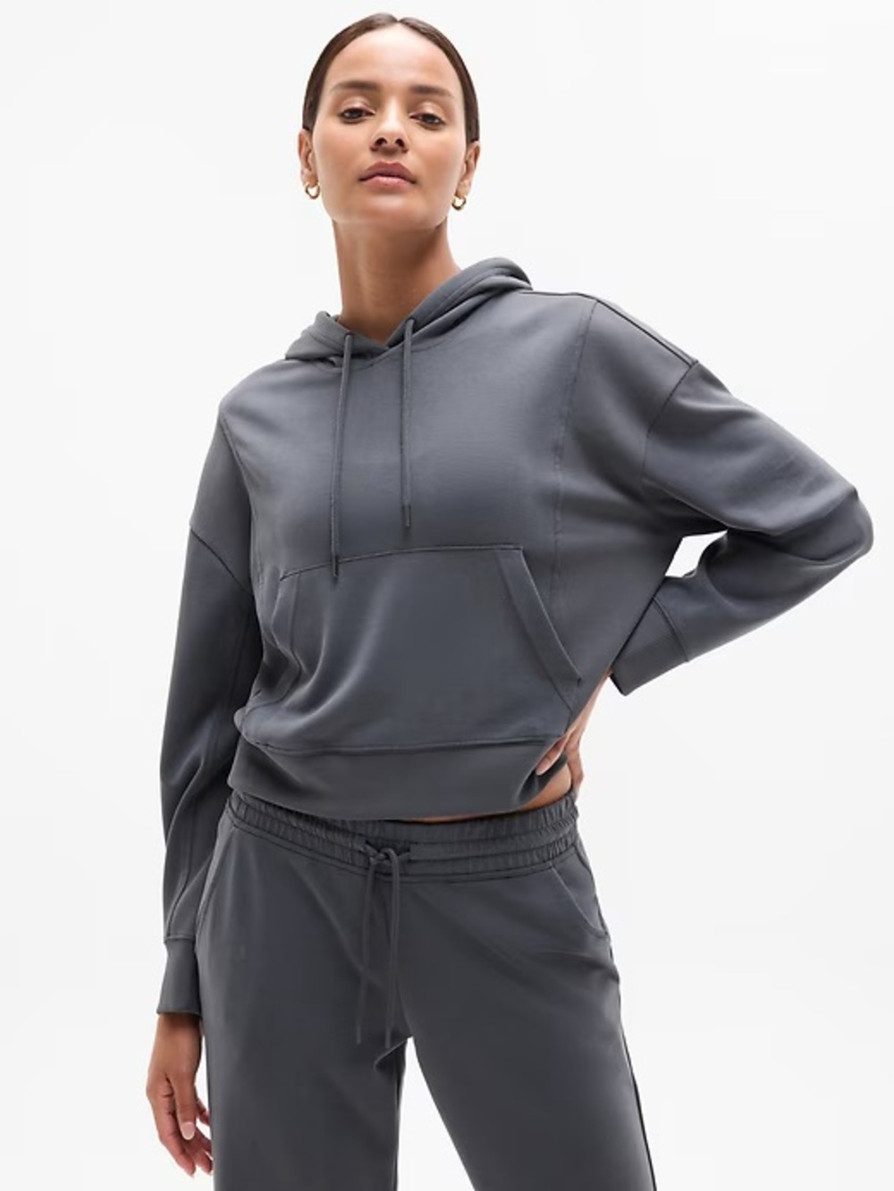 Athleta Seasoft Ribbed Pullover Hoodie Size Small Dark Rinse